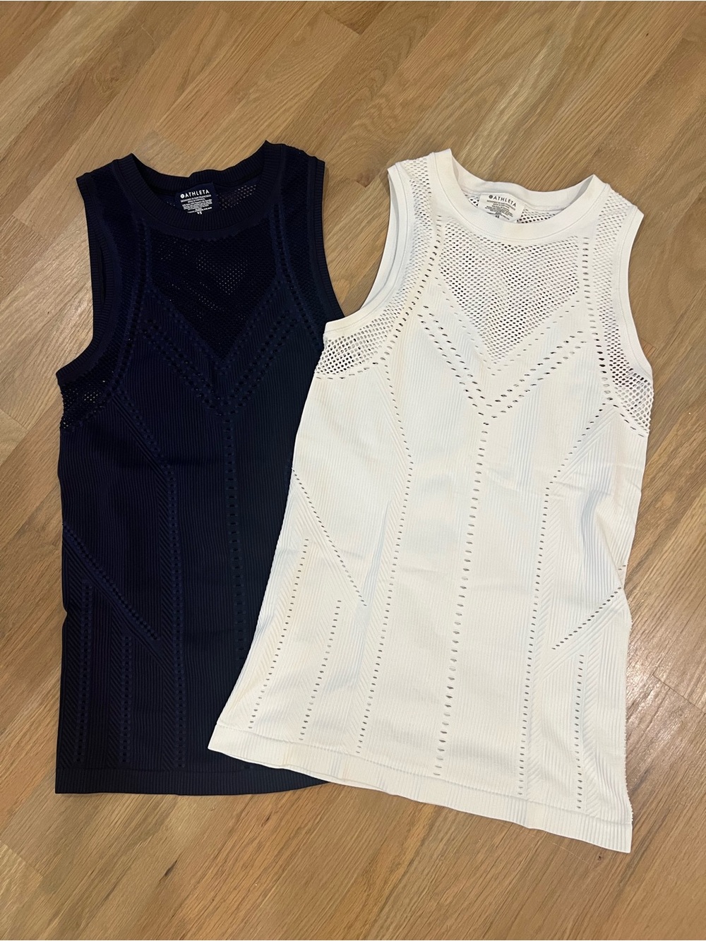 Athleta Knit Perforated Tank — Navy & White